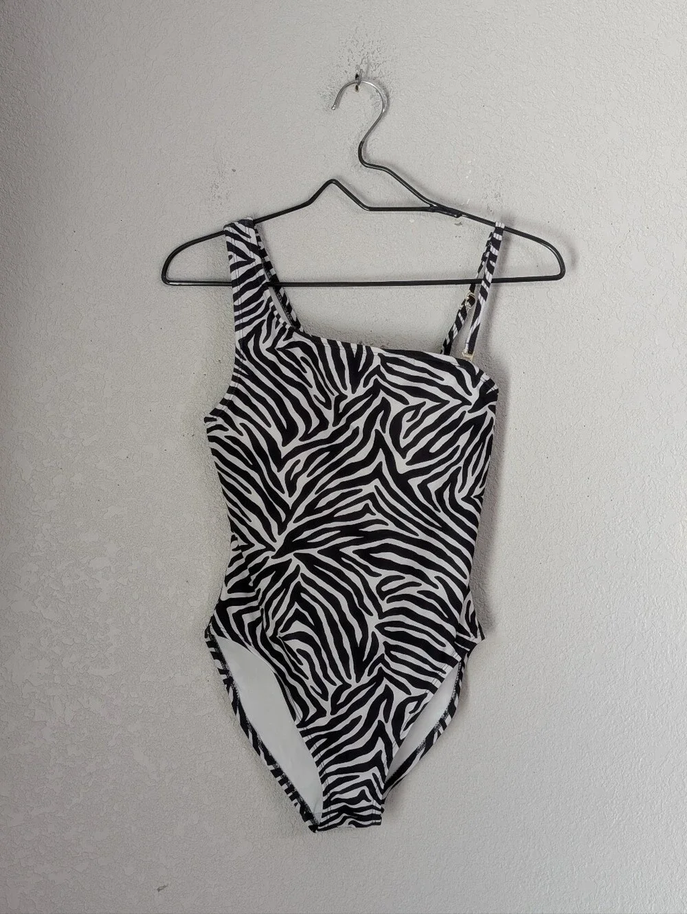 Kate Spade Zebra Animal Print One-Shoulder Swimsuit Size S Summer Beach Vacation